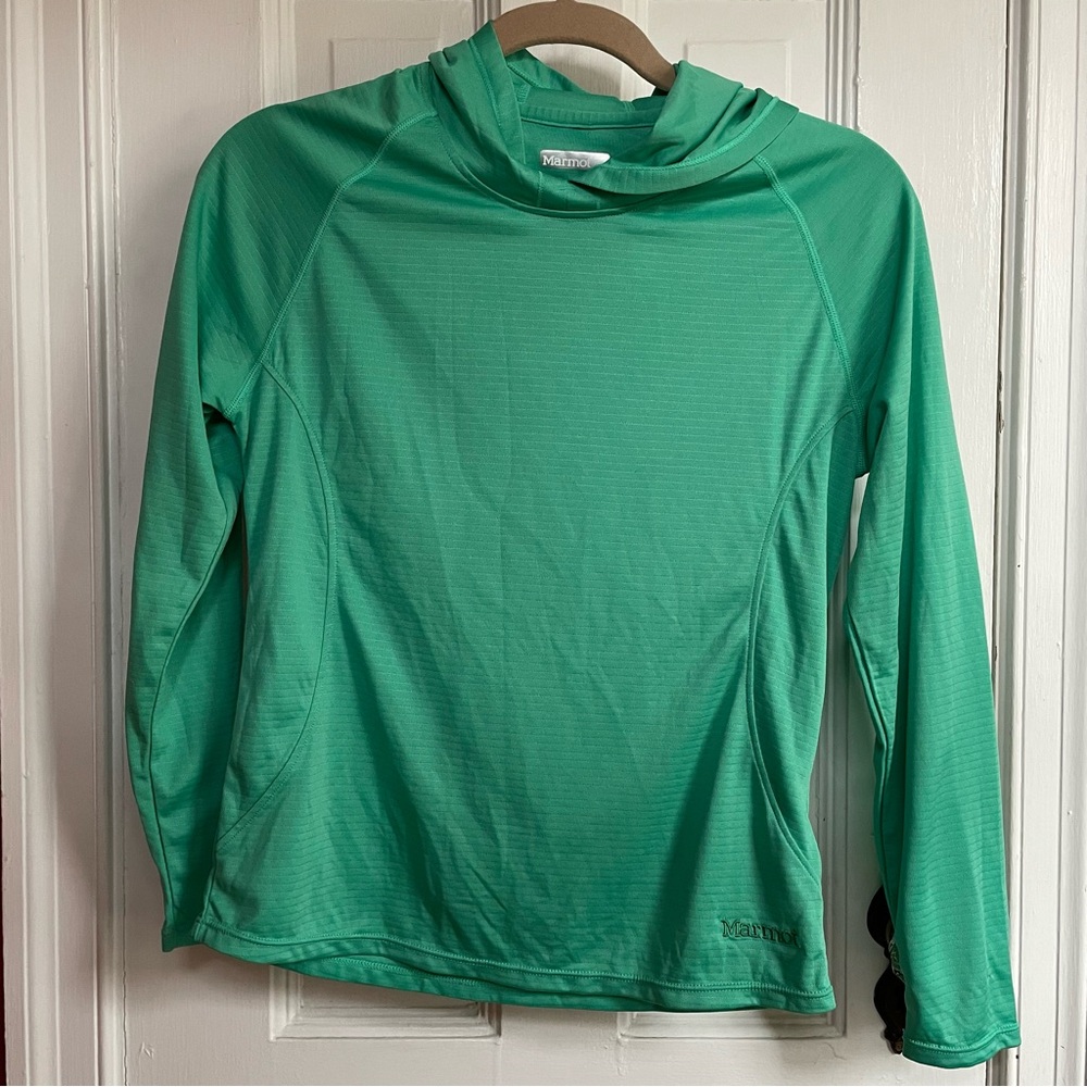 Marmot youth fitted Lightweight‎ Moisture wicking sun hoodie XL green Turquoise